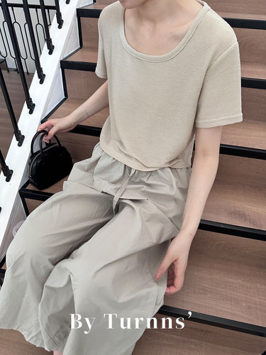 U领宽松透气毛巾棉通勤