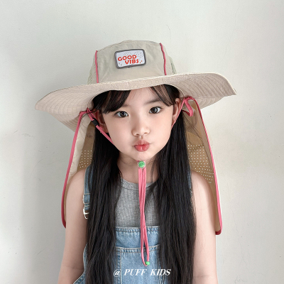 儿童帽子夏季薄款防晒遮阳披肩帽男女童宝宝大檐防紫外线太阳帽夏