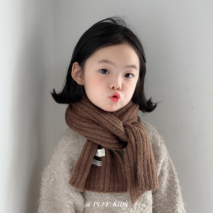 儿童围巾秋冬季ins韩系小标纯色保暖针织围脖男女童百搭防寒脖套
