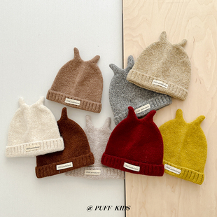 宝宝帽子秋冬季超萌可爱触角针织帽男女童百搭保暖防寒护耳毛线帽