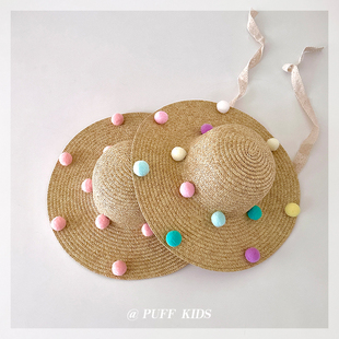 儿童防晒草帽夏季女孩遮阳大檐渔夫帽草编超仙飘带儿童太阳帽子潮