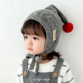 儿童帽子秋冬季 保暖加厚韩版 可爱尖尖毛线帽男童女宝宝防风护耳帽