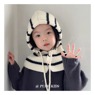 儿童帽子秋冬季克拉法帽女童保暖毛线帽围巾男宝宝围脖一体护耳帽