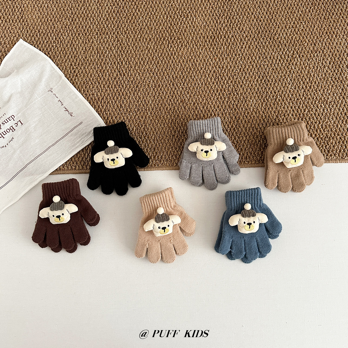 宝宝针织手套秋冬季可爱卡通分指保暖手套男女童户外防寒五指手套