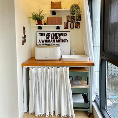 阳台洗衣机柜实木上方置物台盆架