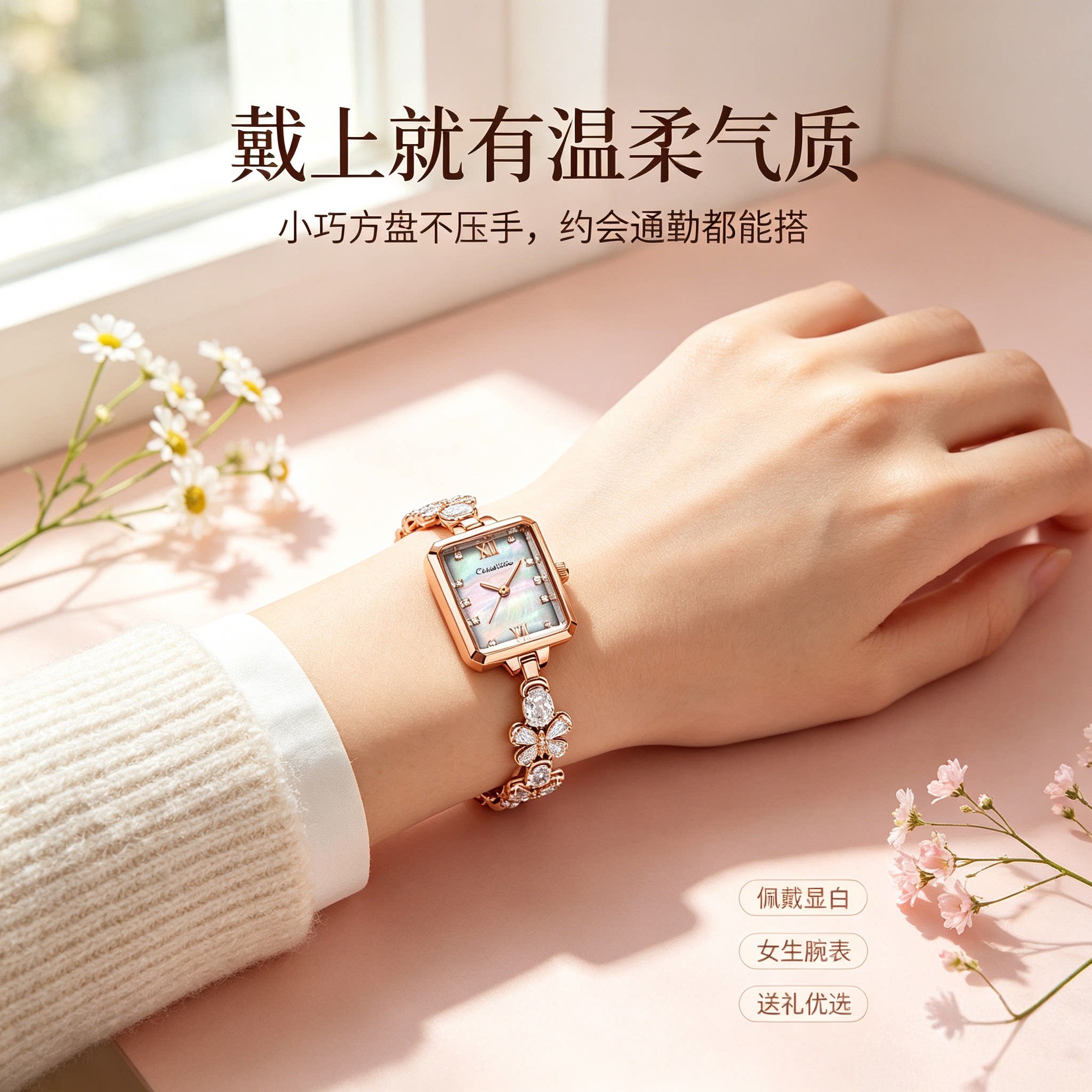 2026年新款女士方形手链手表防水轻奢精致显气质百搭腕表女生礼物