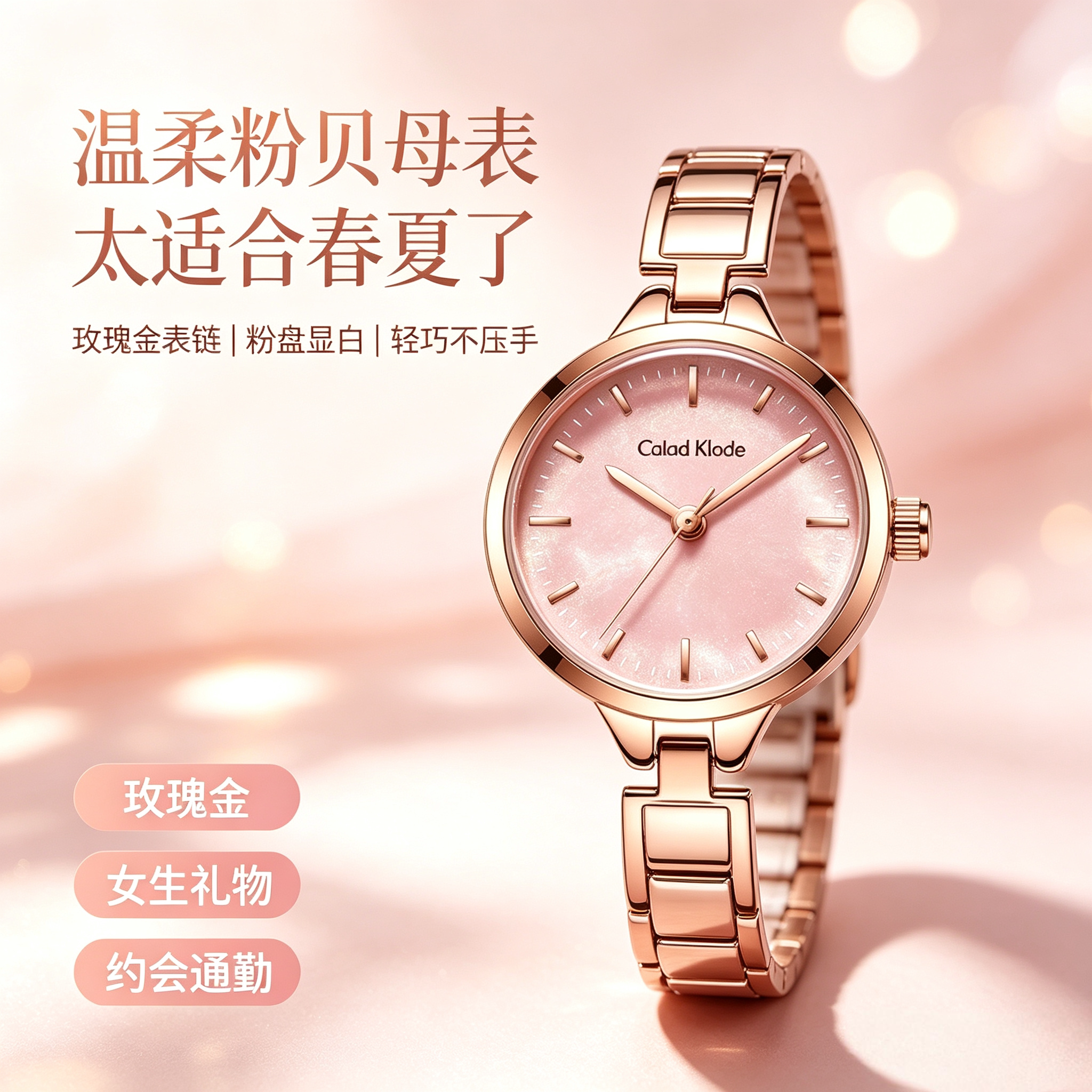 女士圆形手表防水轻奢精致显气质百搭小众个性石英腕表送女生礼物