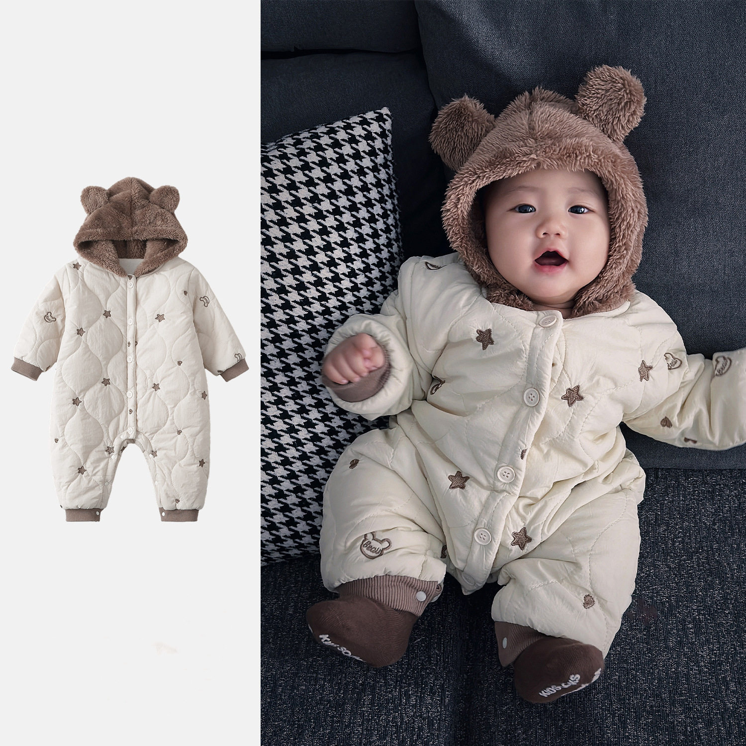 2025新款冬装宝宝五星熊连帽棉服