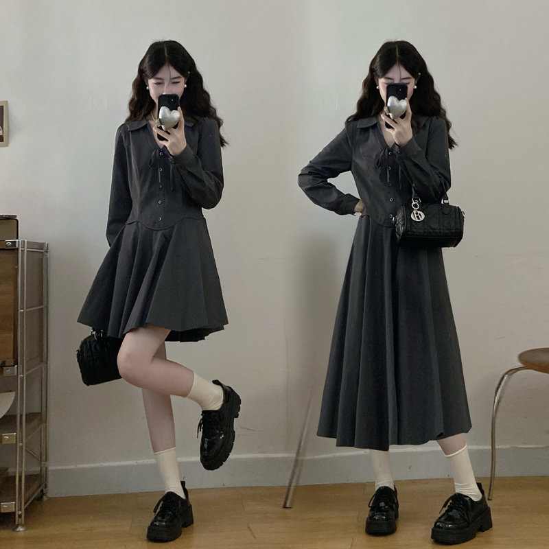 高级感翻领A字简约显瘦连衣裙