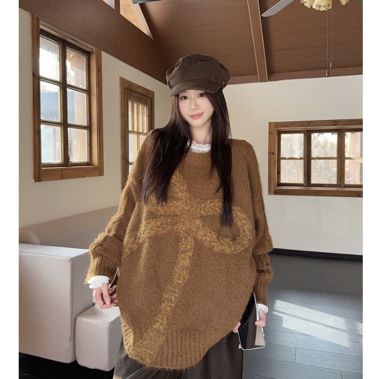 针织衫秋冬宽松慵懒圆领套头加厚
