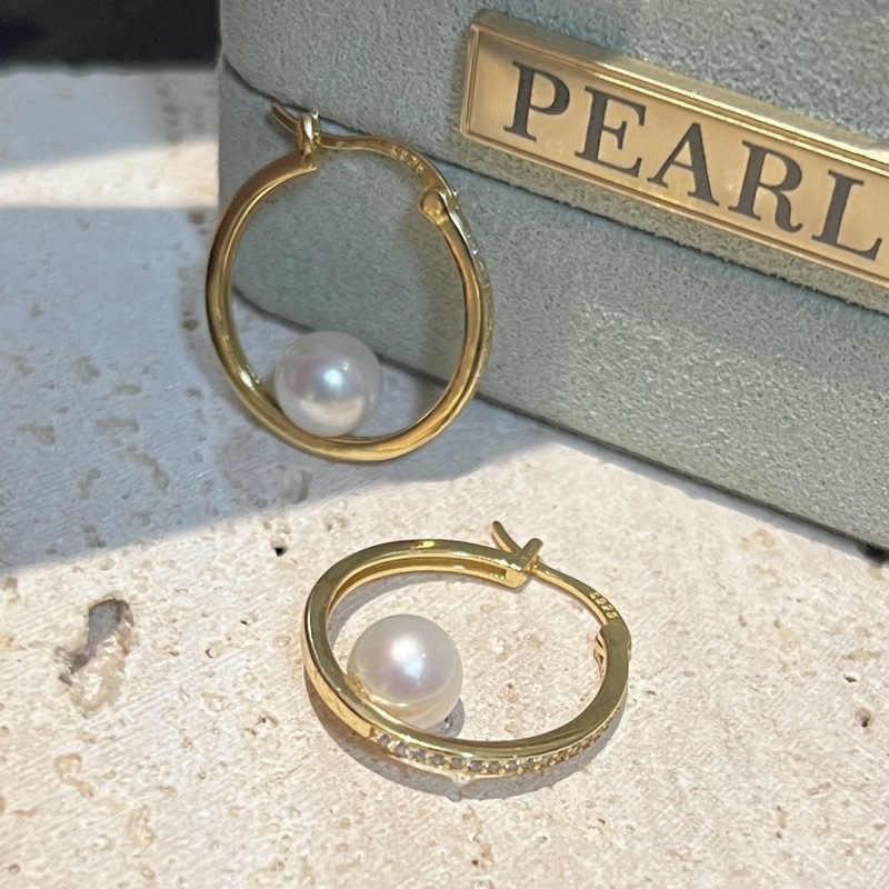 异形灰巴天然珍珠耳钉复古铃兰