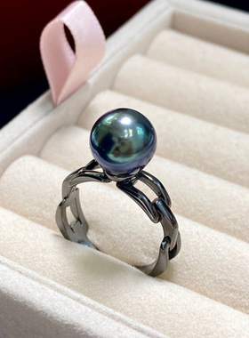 通体s925银甜酷珍珠戒指开口可