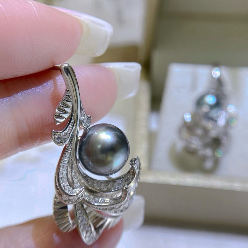 通体s925银羽毛海水珍珠耳饰9-10