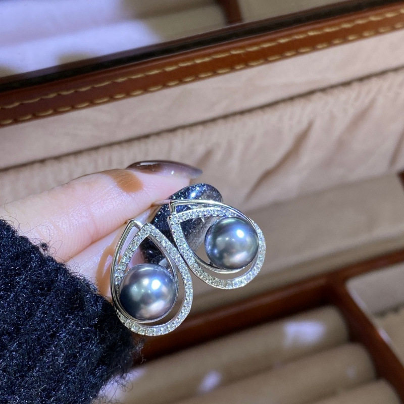 通体s925银水滴海水珍珠耳钉8-9