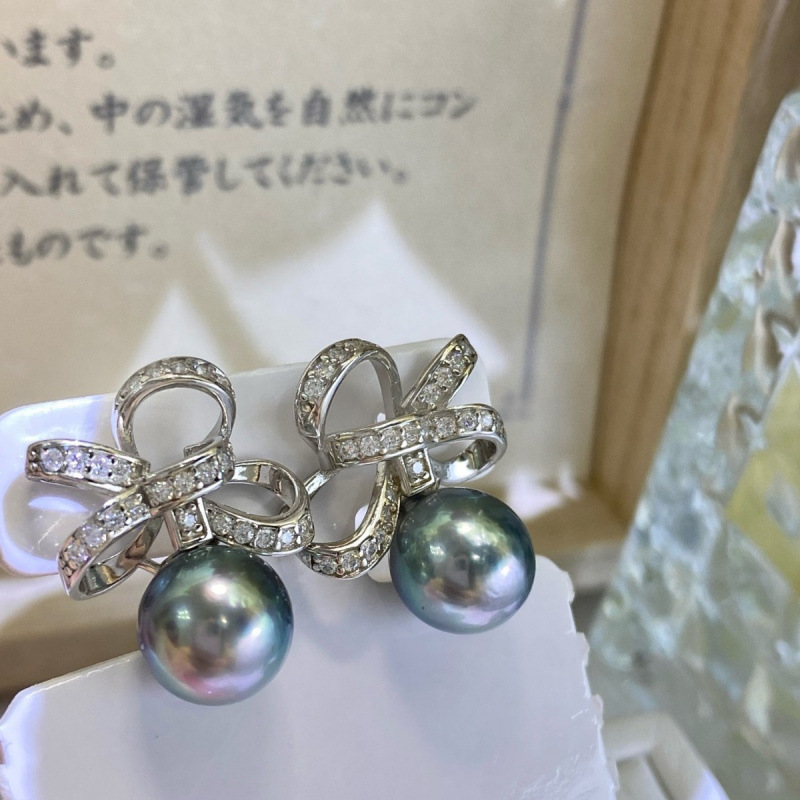通体s925银蝴蝶结海水珍珠耳钉9-
