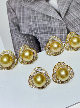 S925银耳钉9-10mm南洋金珠浓金