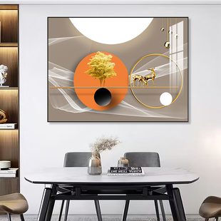 现代简约轻奢客厅装饰画单幅餐厅挂画方的进门玄关墙面壁画麋鹿