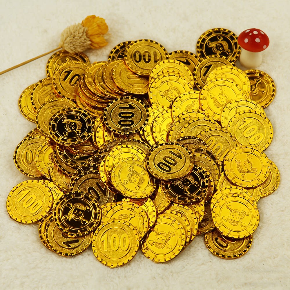 抽奖活动抓假仿真硬币海盗金币寻宝藏过家家游戏道具塑料数字钱币