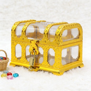 男孩藏宝百宝箱玩具海盗寻宝游戏道具儿童带锁透明桌面金币收纳盒