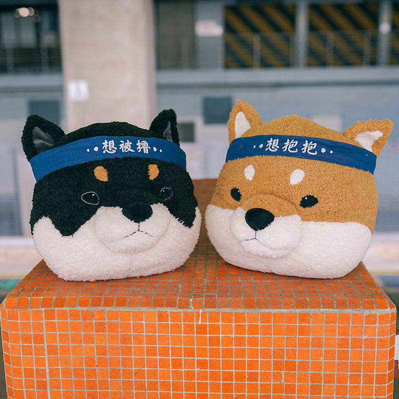 语罐头原创武士黄柴犬头巾玩偶柴犬抱枕日系家居摆件软装宠物周边