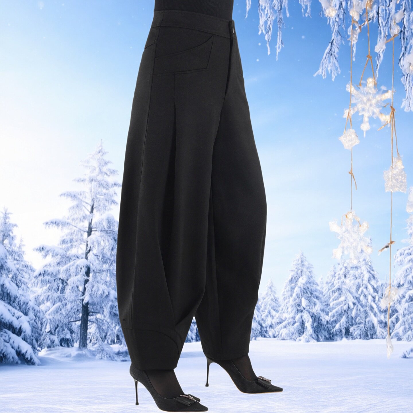 天香缘女裤2025秋冬季黑色高腰休闲灯笼裤哈伦花苞裤水兵舞97638