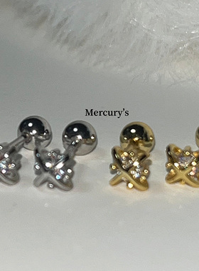 Mercurys宇宙行星耳窝钉养耳洞闪钻耳骨钉金色银色拧螺丝耳饰