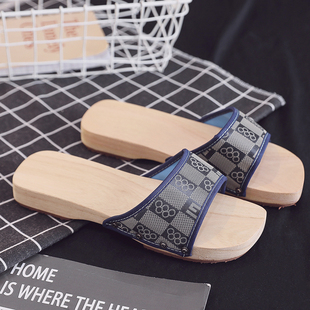 季 防滑耐磨居家木鞋 风 情侣低跟木屐 无油漆木拖鞋 2020