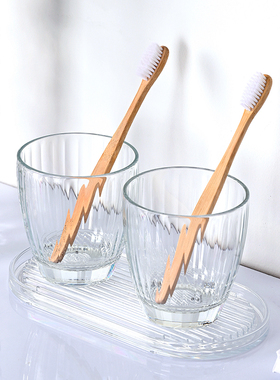 亚克力PC塑料刷牙杯子家用ins风情侣洗漱杯带底盘酒店宾馆漱口杯