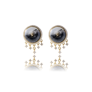 水墨琼影原创设计和田玉籽料精品青花18K金镶嵌耳饰 青花世界