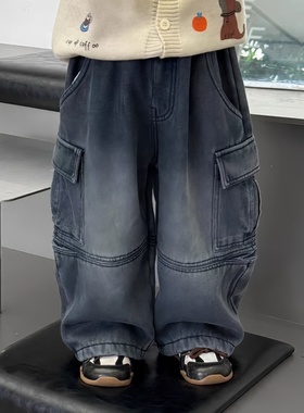 原版实体店品质】儿亲子童牛仔裤加绒秋冬一体绒帅气男童工装裤休