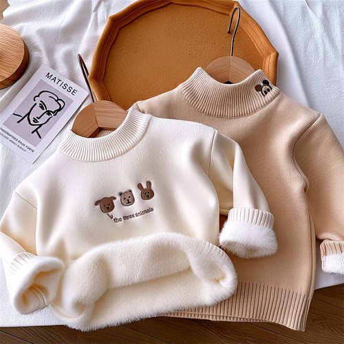 保暖衫衣宝宝女童加厚装上衣女高针织绒毛加新款衫打底儿童领秋冬