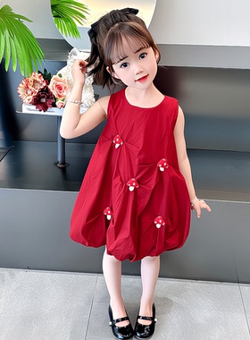 苞裙夏季女宝宝无袖裙子夏女童连衣裙夏装2025新款洋气儿童红色花