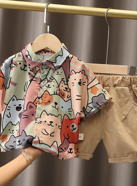 2022夏季新款男童夏装儿童装帅气女宝宝纯棉短袖短裤子两件套装潮