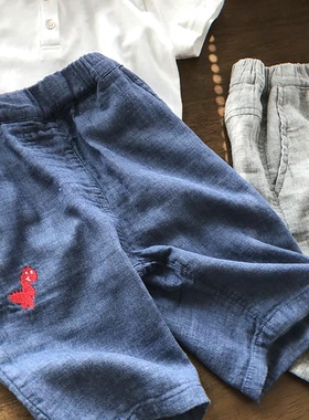 2022新款韩版柔软透气男童短裤百搭5分裤宽松纯棉麻夏季休闲裤潮3