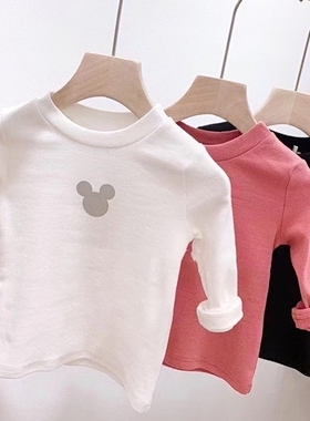 春秋儿童白色头长袖t恤洋气男童女童纯棉春装小童韩版打底衫潮