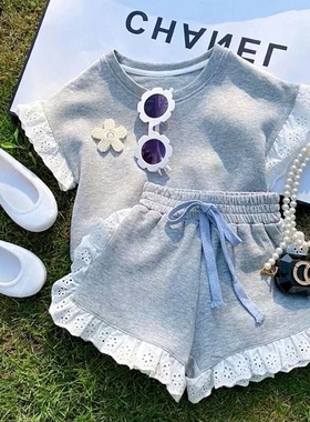 女童韩T恤衣服宝宝洋气运动版ins夏装短袖短裤套装服中小童两件套