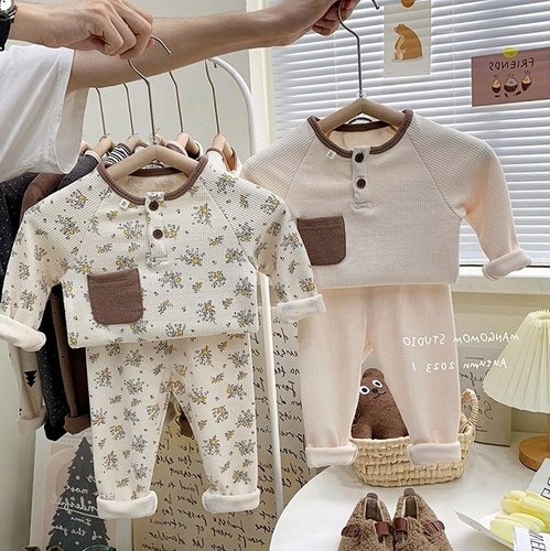 2024秋冬保暖秋衣秋裤宝宝儿童针织家居服韩版睡衣睡裤男女童童装