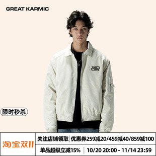 GRKC吉尔卡克 复古机车夹克外套秋冬 基础裂纹皮衣夹棉宽松美式