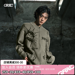 GRKC吉尔卡克 达芬奇手稿开衫毛衣国潮街头嘻哈情侣秋季宽松百搭