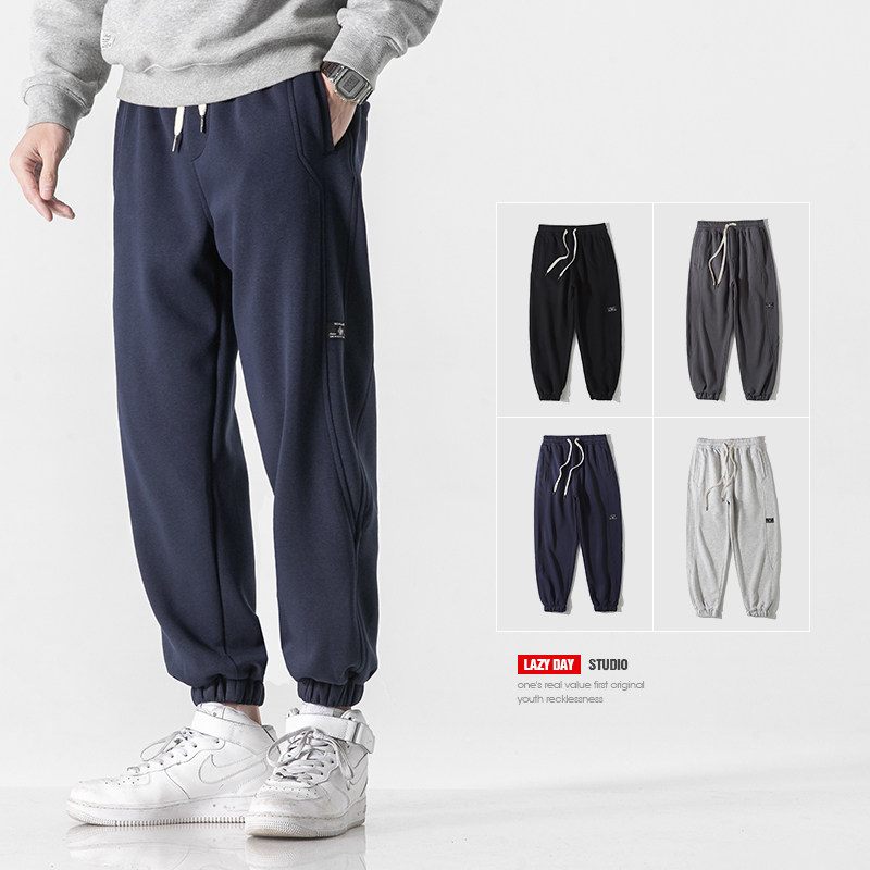 LAZY DAY 오리지널 남성 의류 세트 일본어 프린트 문자 솔리드 컬러 라운드 넥 스웨트 남성용 드로스트링 레깅스