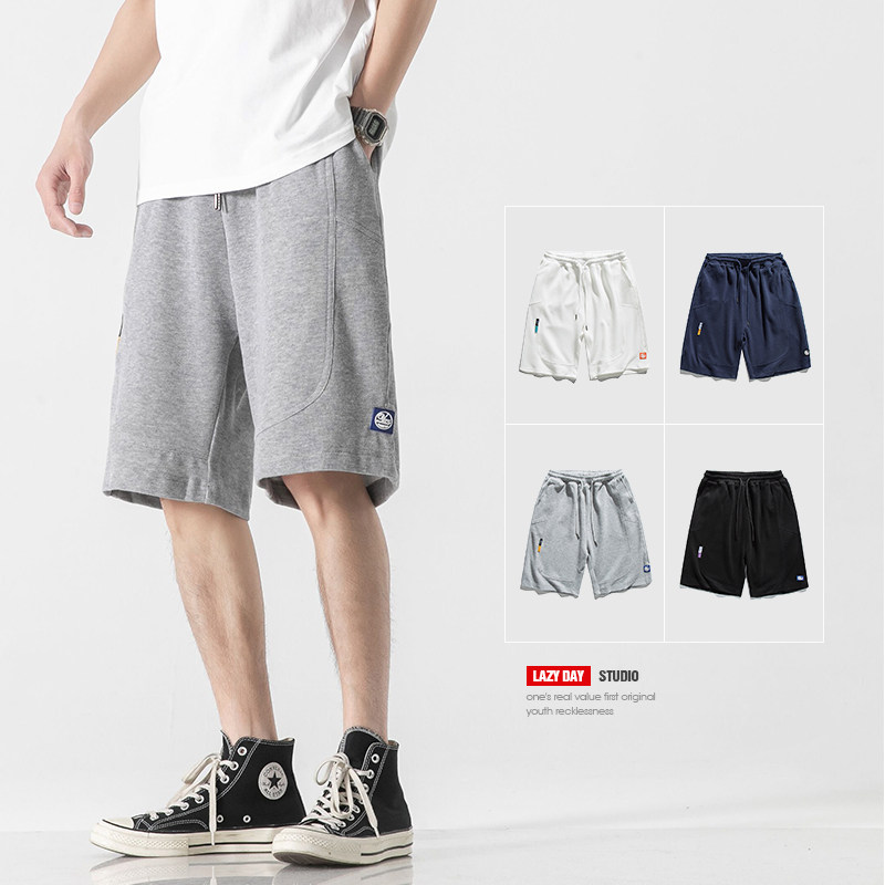 LAZY DAY 오리지널 남성복 일본 헤비급 320G 심플 문자 프린트 티셔츠 남성 루즈 5부 바지