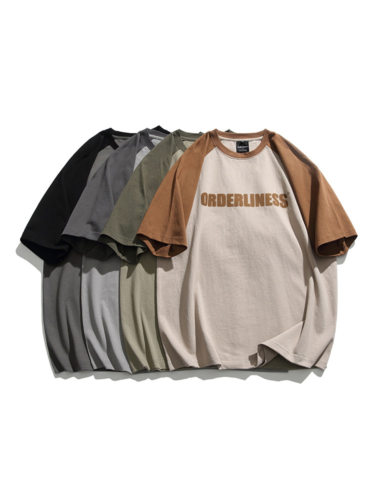 LAZY DAY 오리지널 남성 의류 일본 패션 브랜드 레터 프린트 대조 반팔 티셔츠 남성용 여름상의