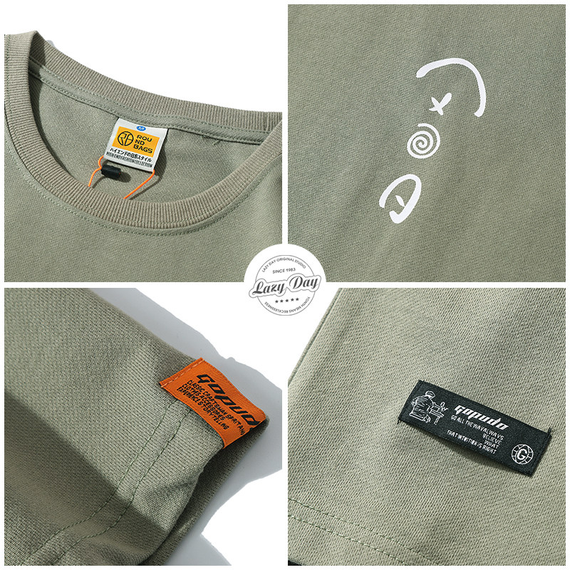 LAZY DAY 오리지널 남성 여름 매칭 일본식 심플 캐주얼 루즈 티셔츠 남성 루즈하고 다재다능한 작업복