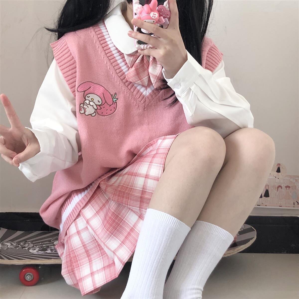 学院风jk刺绣毛衣马甲背心女秋冬