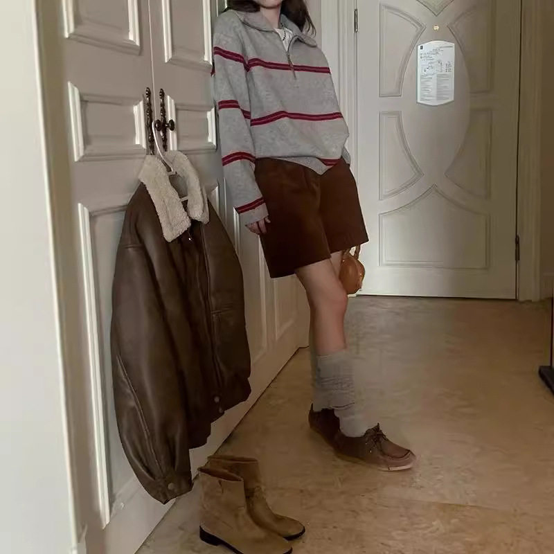 芥末自制羊毛宽松毛衣女秋季休闲慵懒风韩系圆领长款针织衫外套