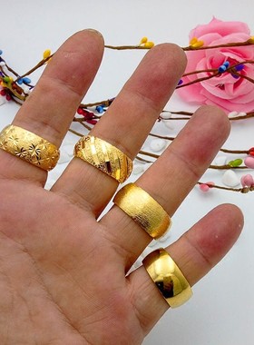 戒指男个性镀24K黄金戒指男士999金指环潮男饰品仿真越南沙金福字