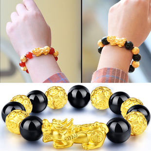 越南沙金貔貅宝宝手链女士仿黄金南非锡金玛瑙石手饰手串女男首饰