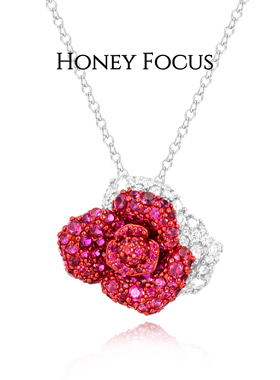 HONEY FOCUS红玫瑰项链 银色轻奢甜美公主风坠链均925银合成锆石
