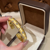 金色中古轻奢开口手镯 HONEY FOCUS四芒星拉丝手镯 925银合成锆石