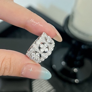 HONEY FOCUS一路繁花戒指 银色轻奢豪华气质款戒指 925银合成锆石